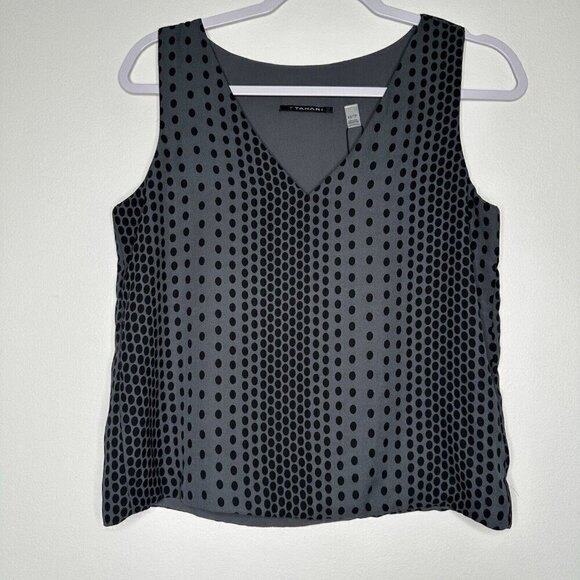 T Tahari V-Neck Tank Top Shell Size XS Gray Black Polka Dot Cropped New - Picture 1 of 10